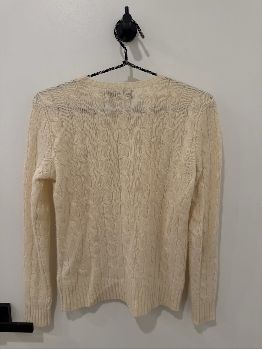 Polo by Ralph Lauren Cream Cable-Knit Crewneck Sweater with Navy Pony - Picture 3 of 4